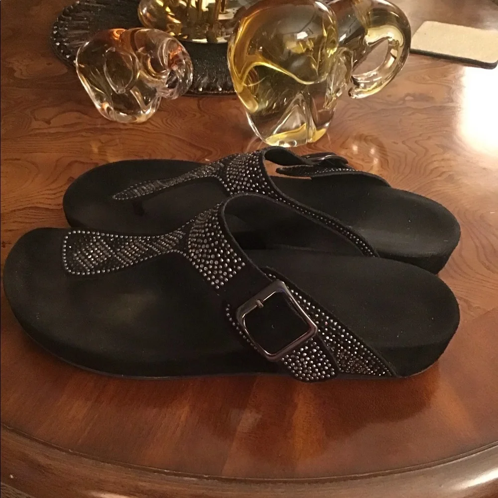 Thongs Pesaro black with rhinestones size 8 great shape